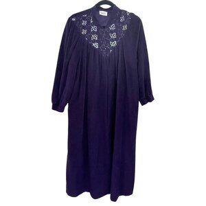 Vanity Fair Women’s Embroidered Long Purple Robe L Full Zip Front USA Made